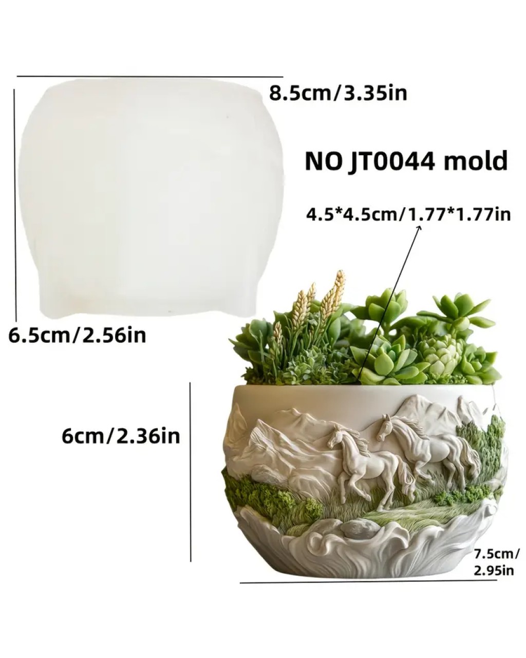 YY5905  Koşan Atlar Kabartmalı Yuvarlak Sukulent Saksı Silikon Kalıp